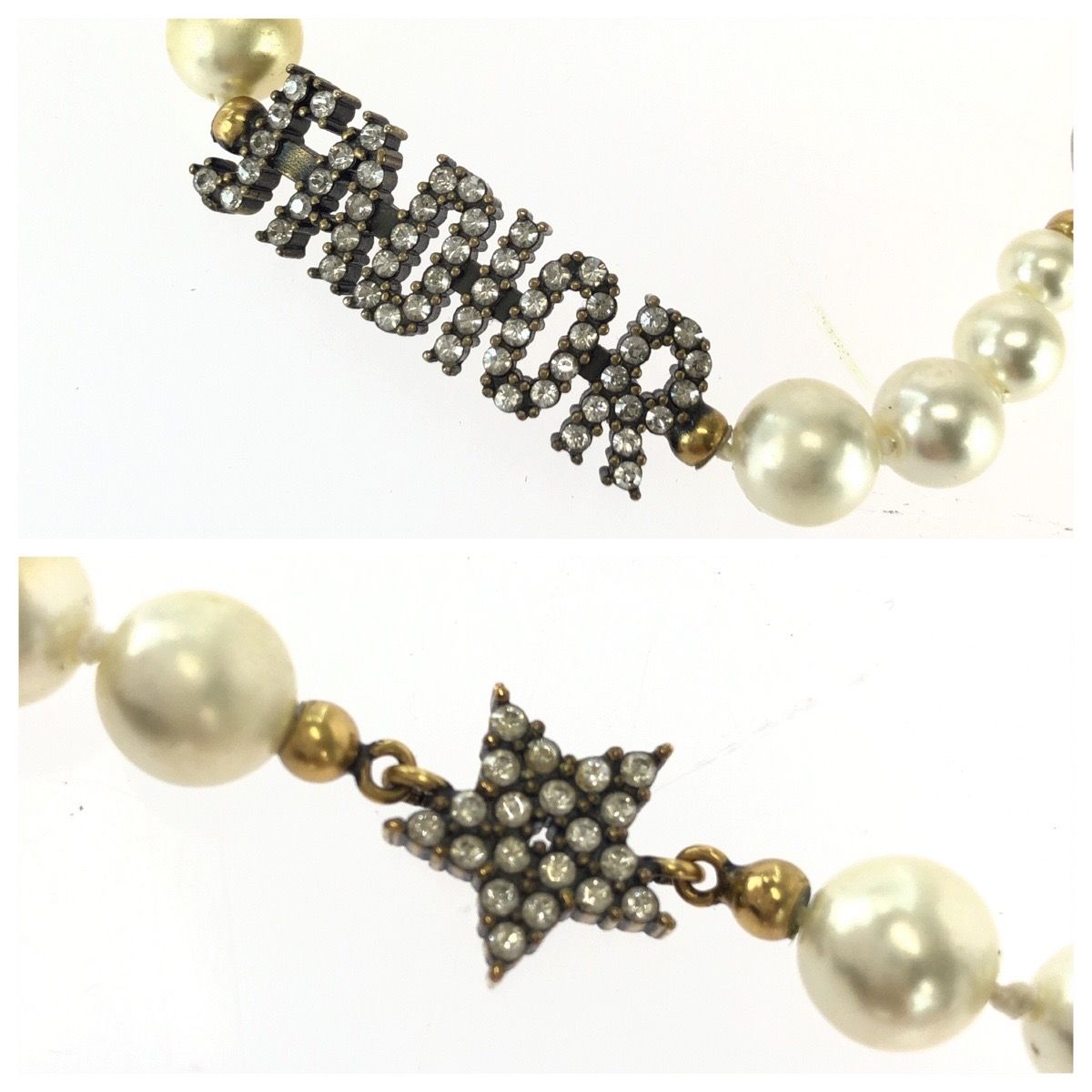 Dior J'adior Faux Pearl Rhinestone White Gold Metal Choker Necklace — view 2
