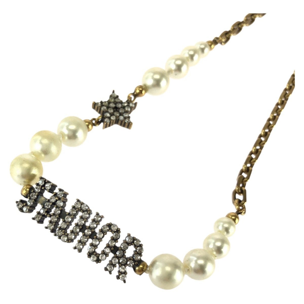 Dior J'adior Faux Pearl Rhinestone White Gold Metal Choker Necklace