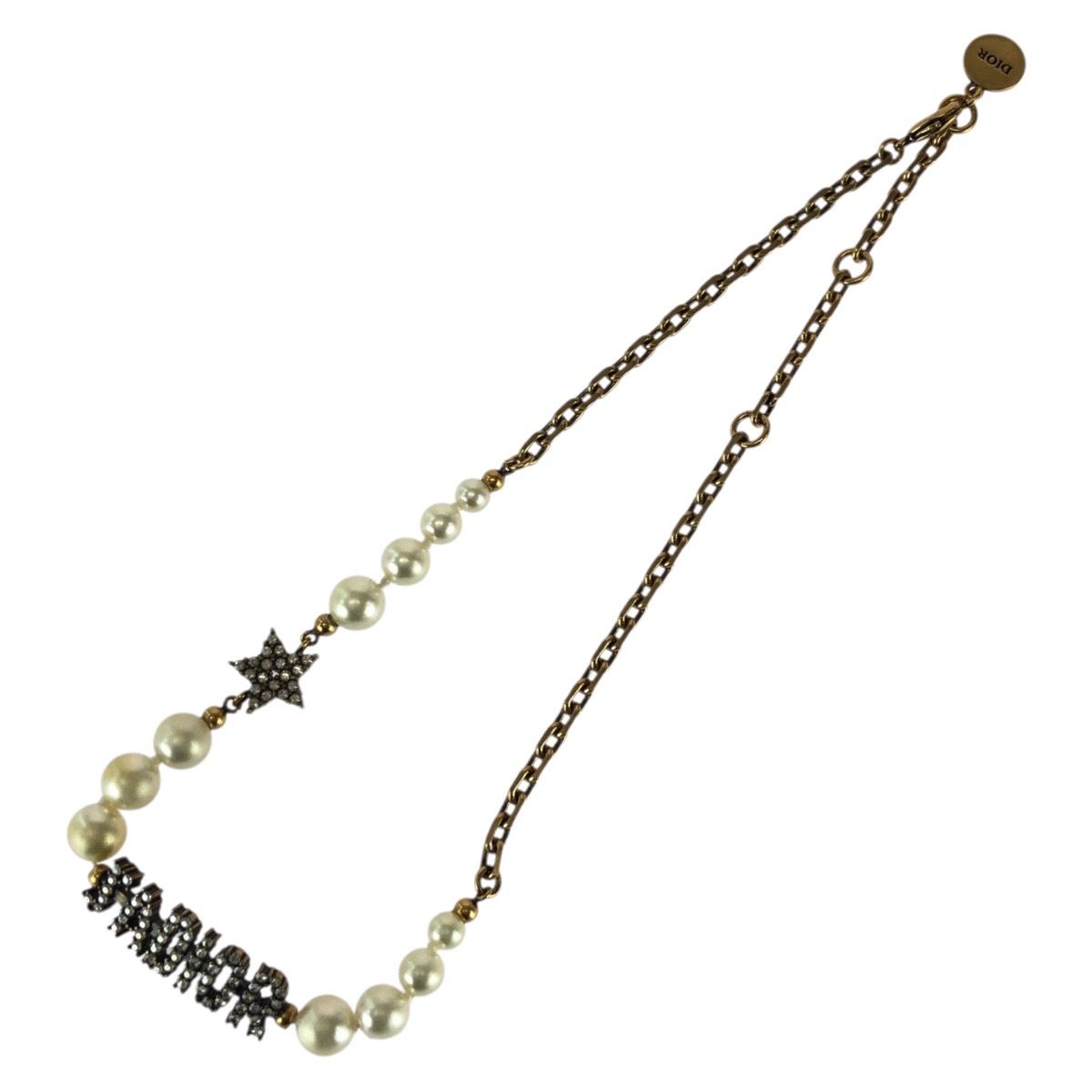 Dior J'adior Faux Pearl Rhinestone White Gold Metal Choker Necklace — view 5