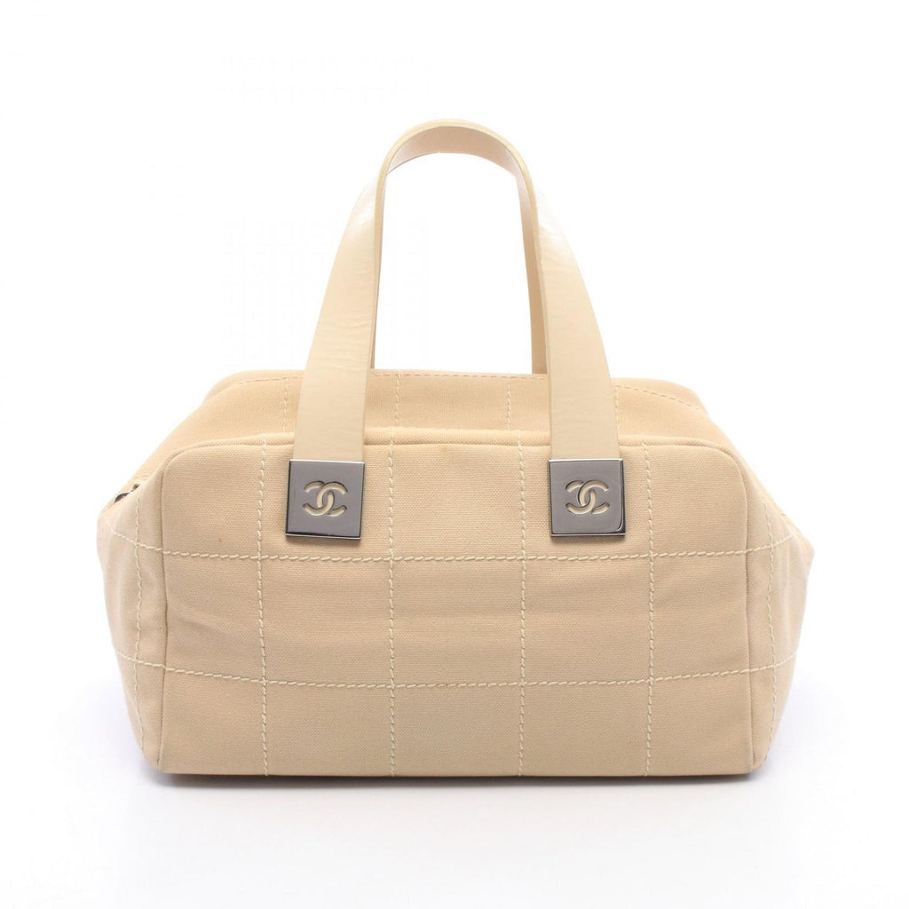 Chanel Choco Bar Beige Canvas Leather Bar Boston Bag