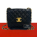Chanel Vintage Quilted CC Logo Lambskin Chain Shoulder Bag Black