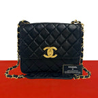Chanel Vintage Quilted CC Logo Lambskin Chain Shoulder Bag Black