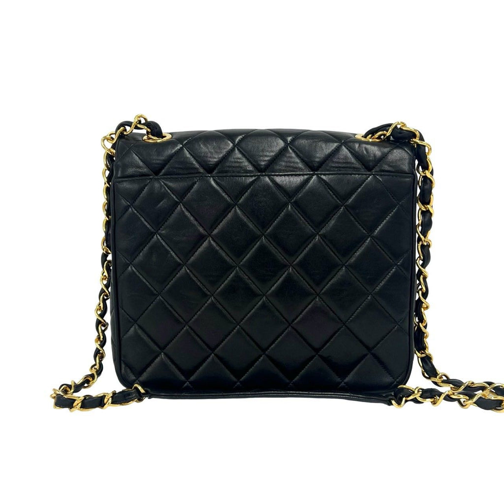 Chanel Vintage Quilted CC Logo Lambskin Chain Shoulder Bag Black — view 3