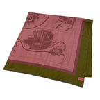 Hermes Carre 130 Ex-Libris Carriage Pink Khaki Silk Scarf