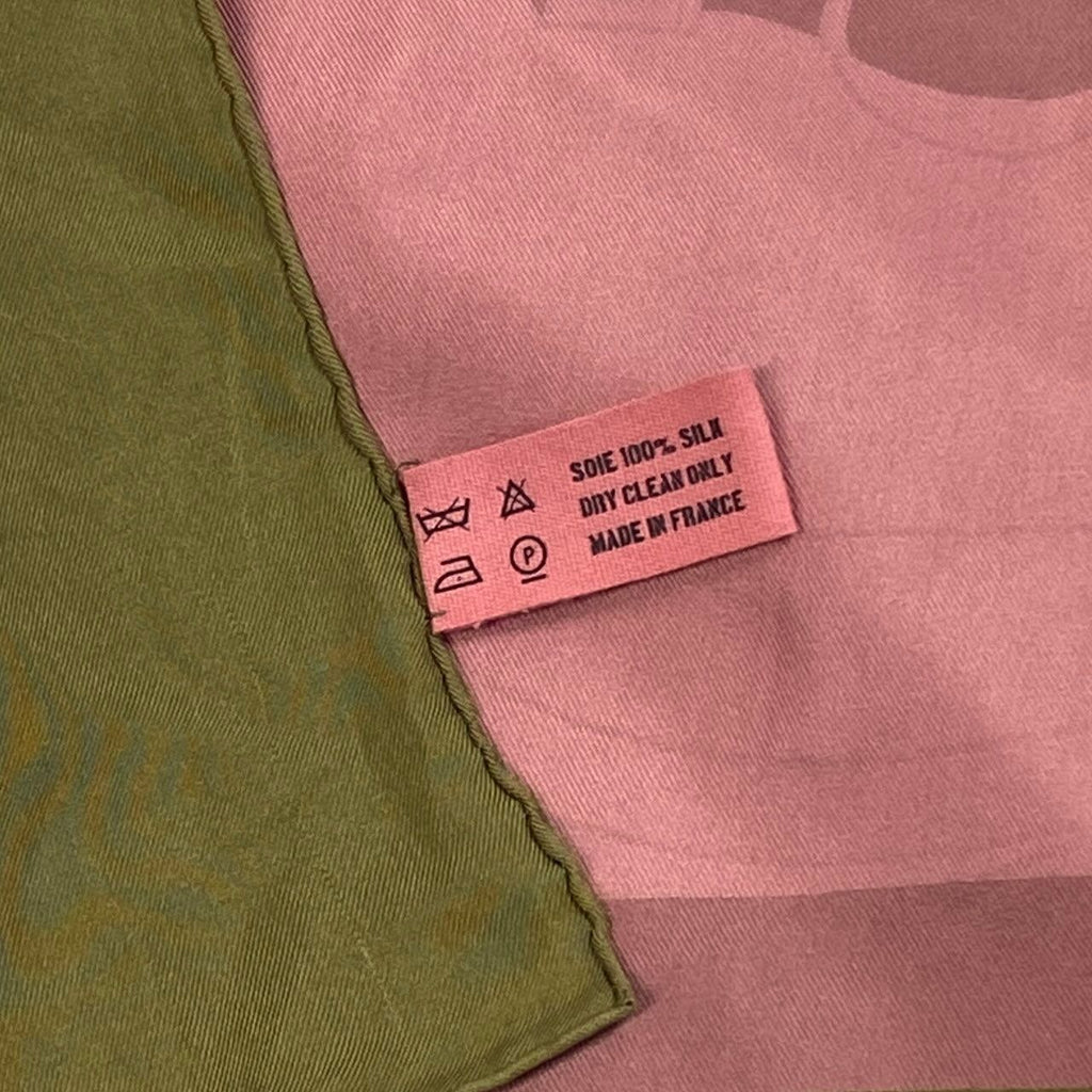 Hermes Carre 130 Ex-Libris Carriage Pink Khaki Silk Scarf — view 6