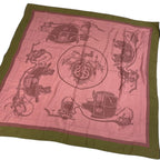 Hermes Carre 130 Ex-Libris Carriage Pink Khaki Silk Scarf — view 2