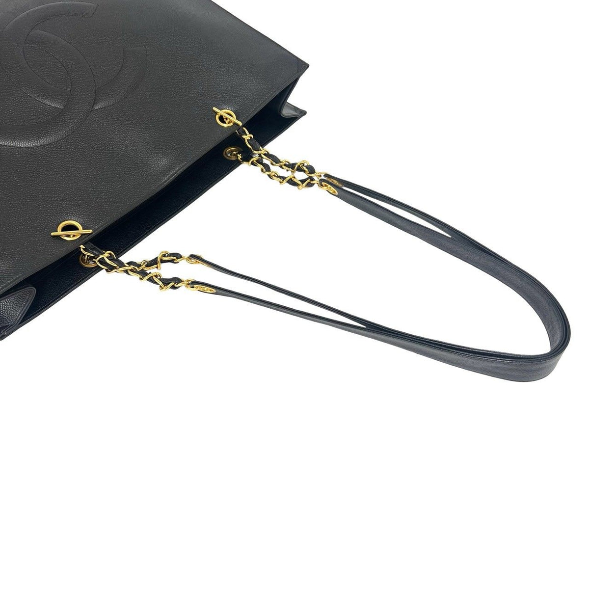 Chanel Vintage CC Logo Caviar Leather Chain Tote Bag Black — view 4