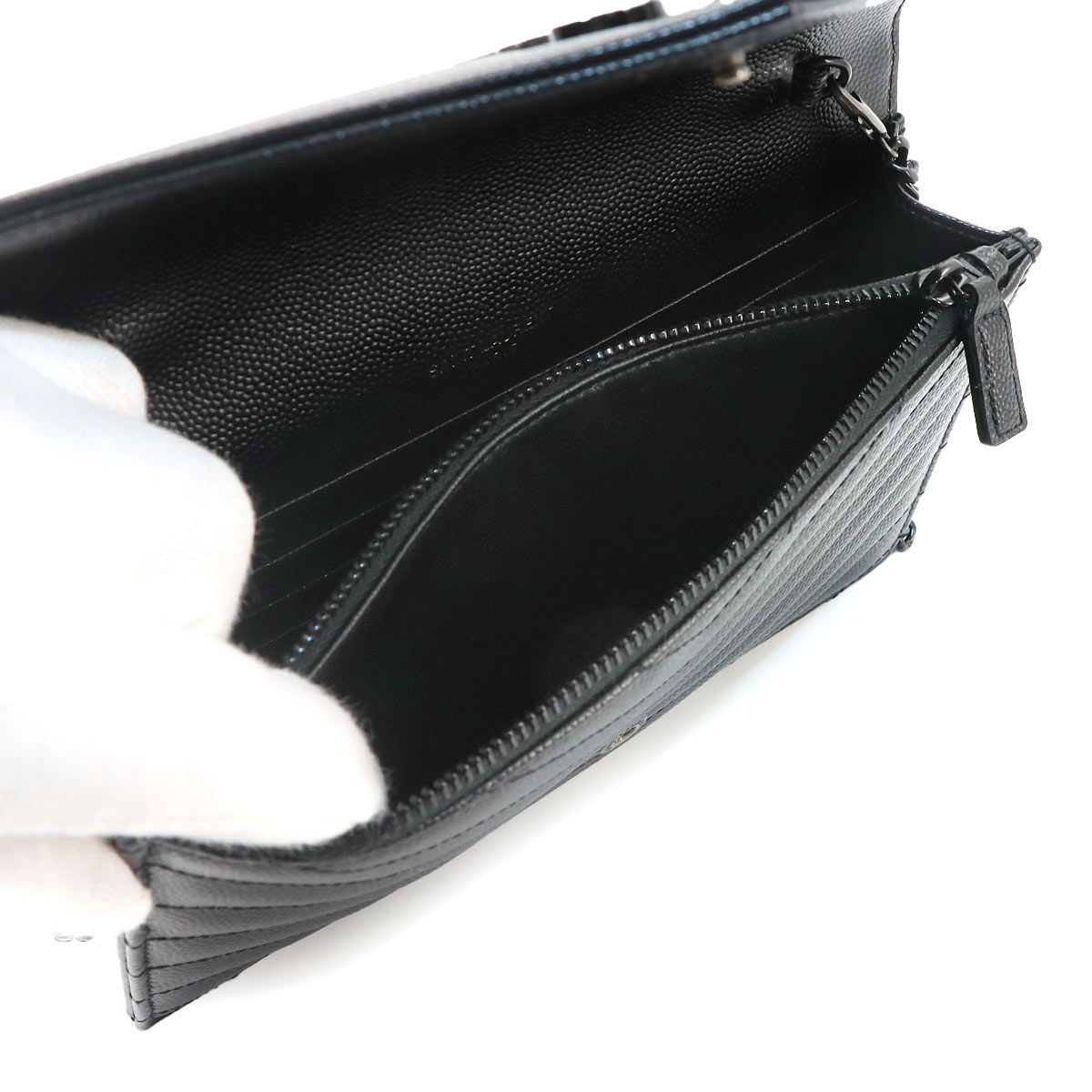 Saint Laurent Cassandra Envelope Chain Wallet Leather Black Shoulder Bag — view 7