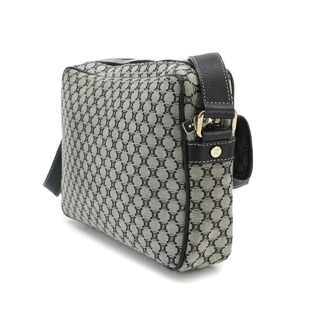 Celine Macadam Shoulder Bag Canvas Leather Gray Black Silver — view 3