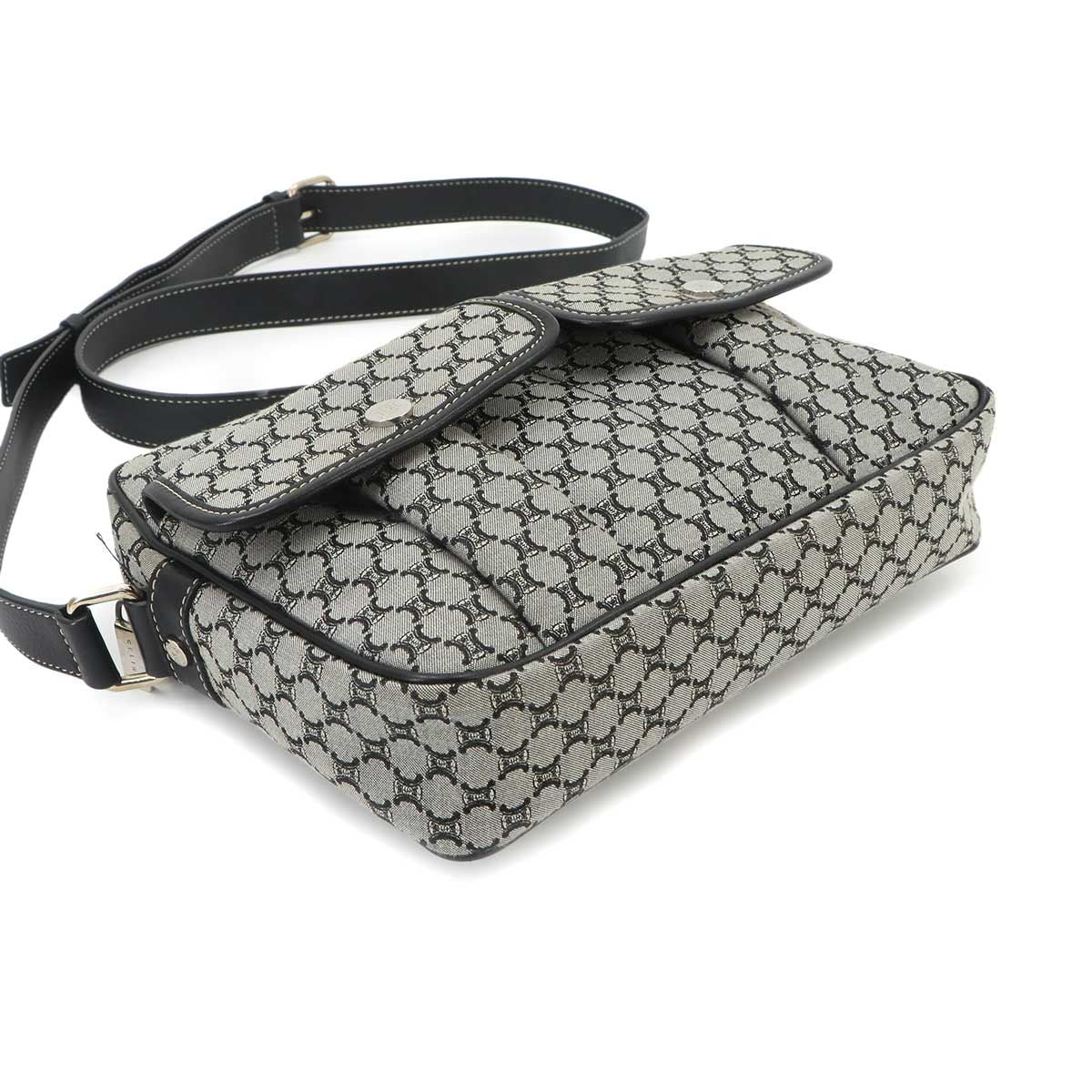 Celine Macadam Shoulder Bag Canvas Leather Gray Black Silver — view 4