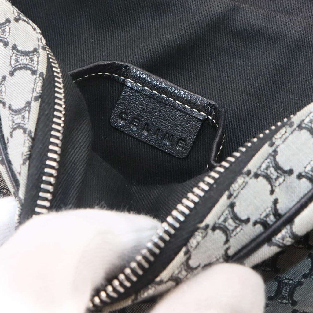 Celine Macadam Shoulder Bag Canvas Leather Gray Black Silver — view 7