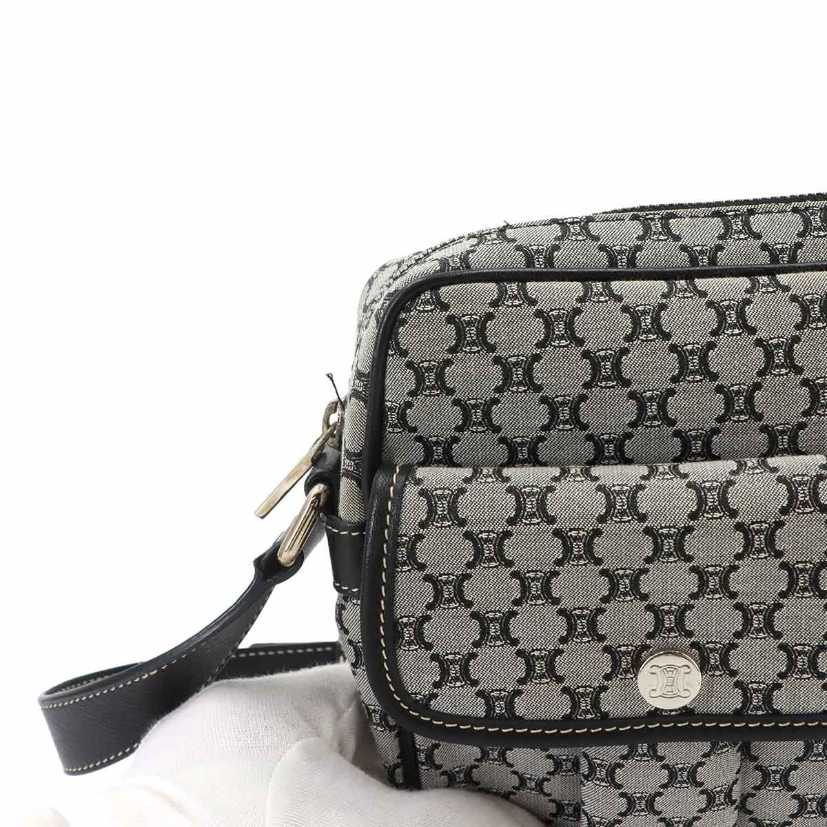 Celine Macadam Shoulder Bag Canvas Leather Gray Black Silver — view 8