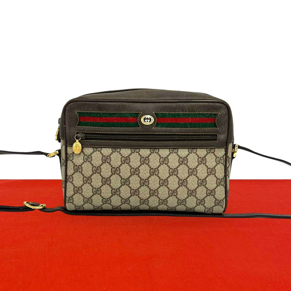Gucci Vintage Sherry Line GG Logo Pattern Leather Shoulder Bag Pochette Brown