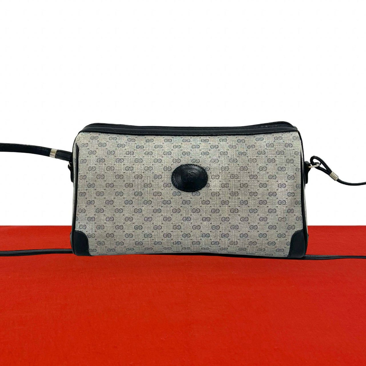 Gucci Vintage Micro GG Logo Leather Shoulder Bag Pochette Navy