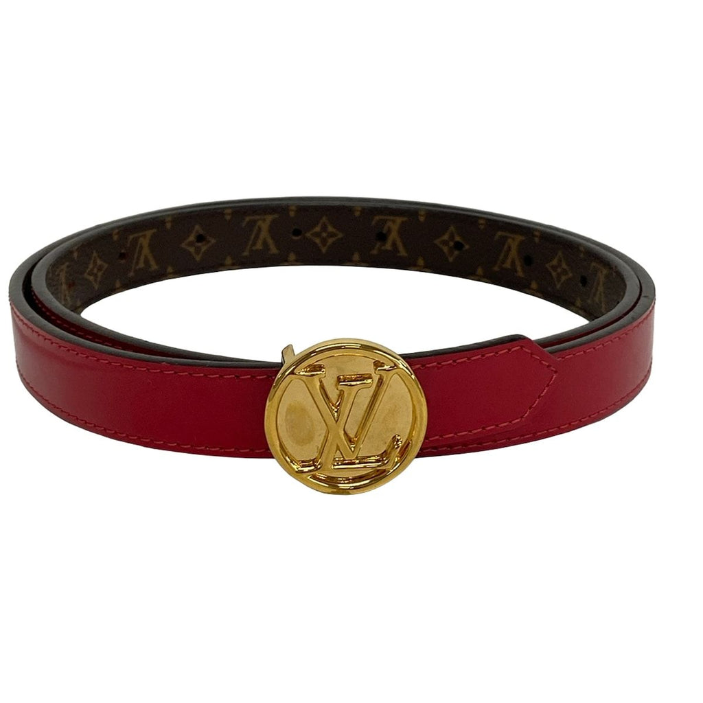 Louis Vuitton Belt Monogram 80/32 Ceinture LV Circle Dark Brown Red Gold