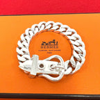 Hermes Vintage Boucles Sellier MM Bracelet 925 Sterling Silver