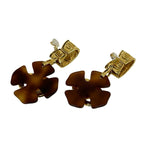 Chanel With Rice CC Logo Marble Plastic Earrings Gold Brown — view 7