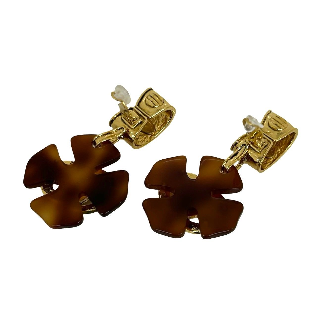 Chanel With Rice CC Logo Marble Plastic Earrings Gold Brown — view 7