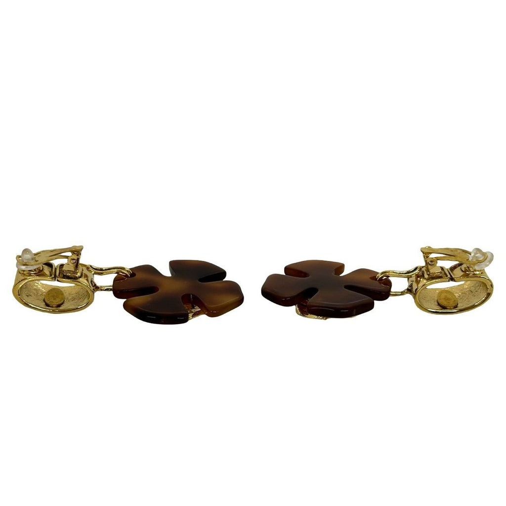 Chanel With Rice CC Logo Marble Plastic Earrings Gold Brown — view 5