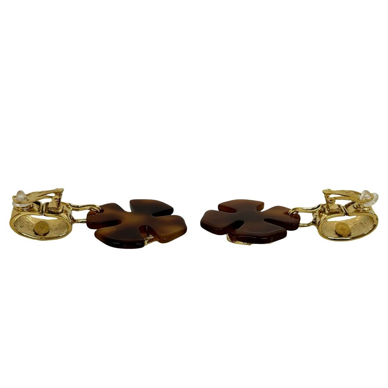 Chanel With Rice CC Logo Marble Plastic Earrings Gold Brown — view 5