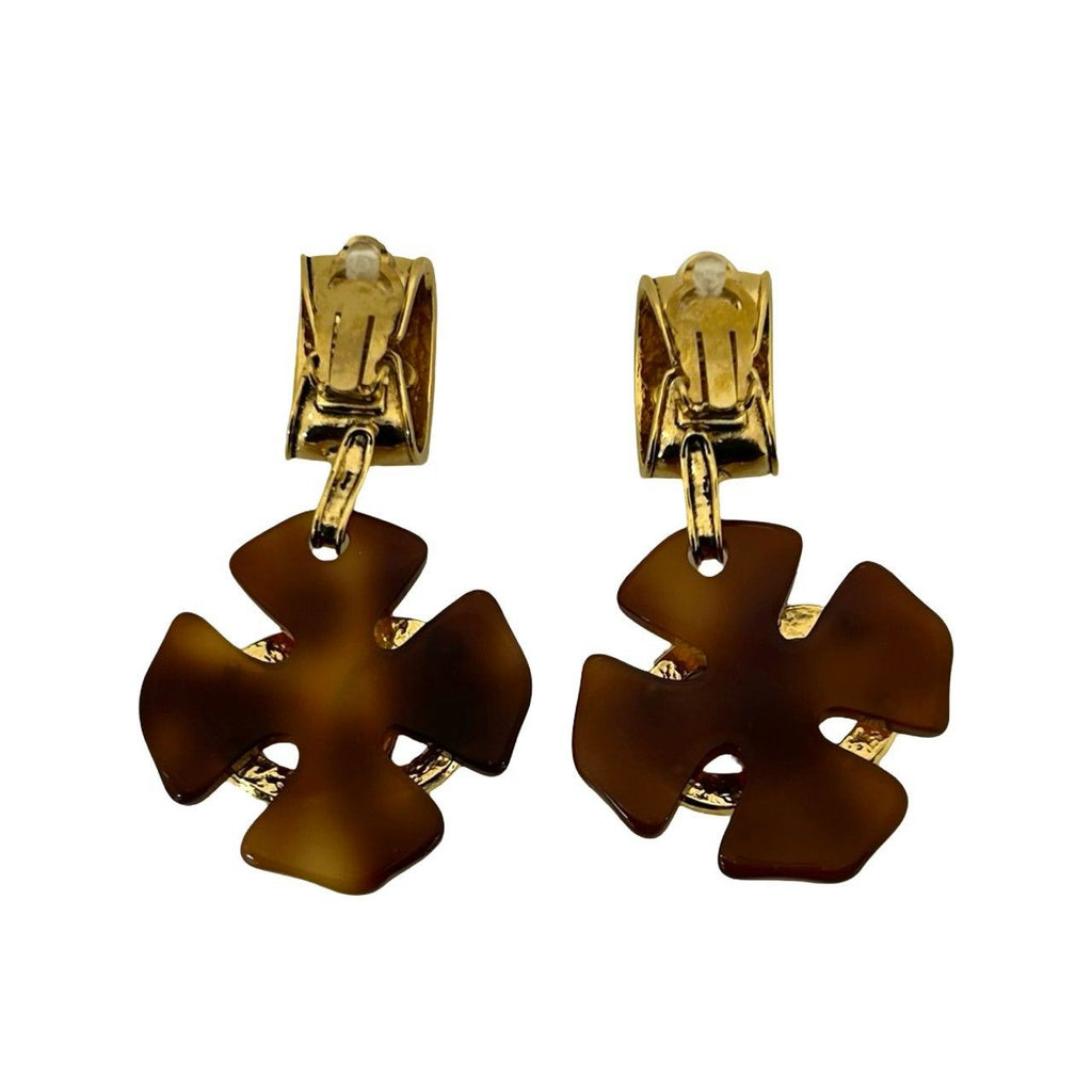 Chanel With Rice CC Logo Marble Plastic Earrings Gold Brown — view 6