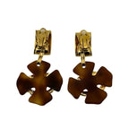 Chanel With Rice CC Logo Marble Plastic Earrings Gold Brown — view 6