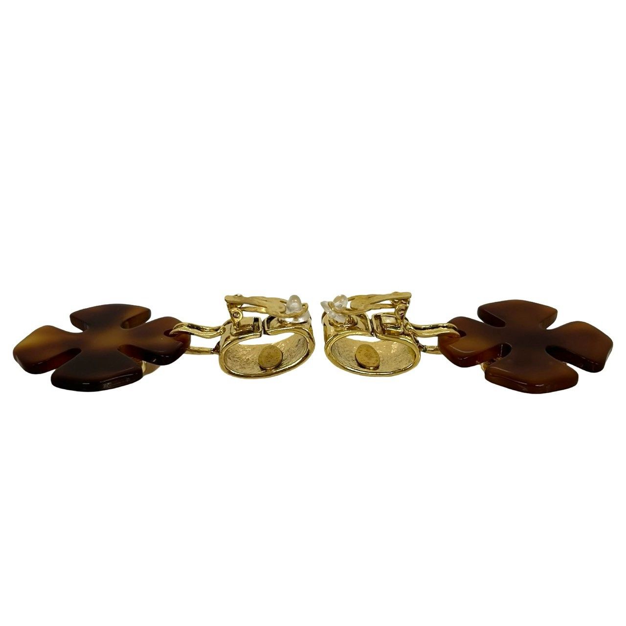 Chanel With Rice CC Logo Marble Plastic Earrings Gold Brown — view 4