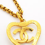 Chanel Necklace Vintage CC Logo Heart Motif Gold Plated — view 5