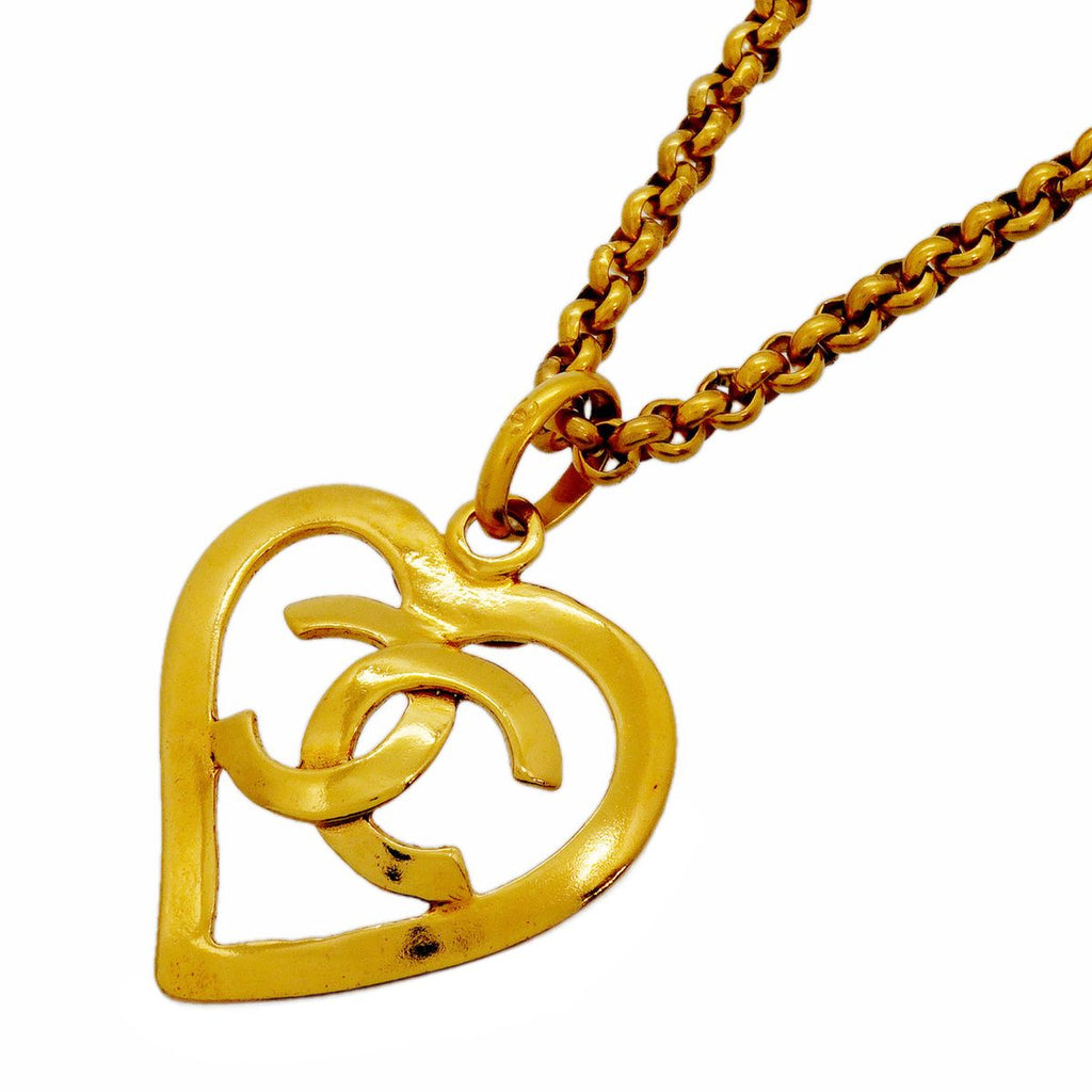 Chanel Necklace Vintage CC Logo Heart Motif Gold Plated