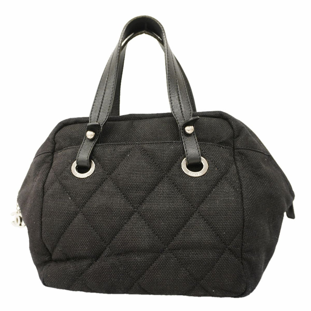 Chanel Tote Bag Paris Biarritz Tweed Black Silver
