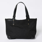 Gucci GG Pattern Canvas Tote Shoulder Bag Black Gold — view 2