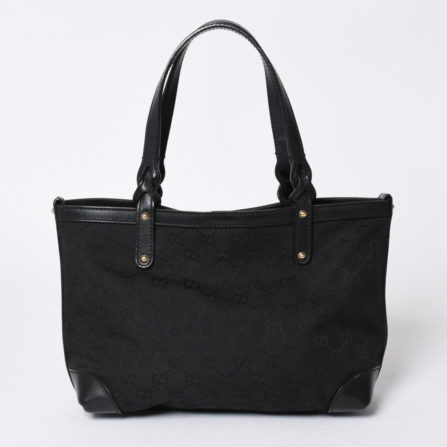 Gucci GG Pattern Canvas Tote Shoulder Bag Black Gold — view 2