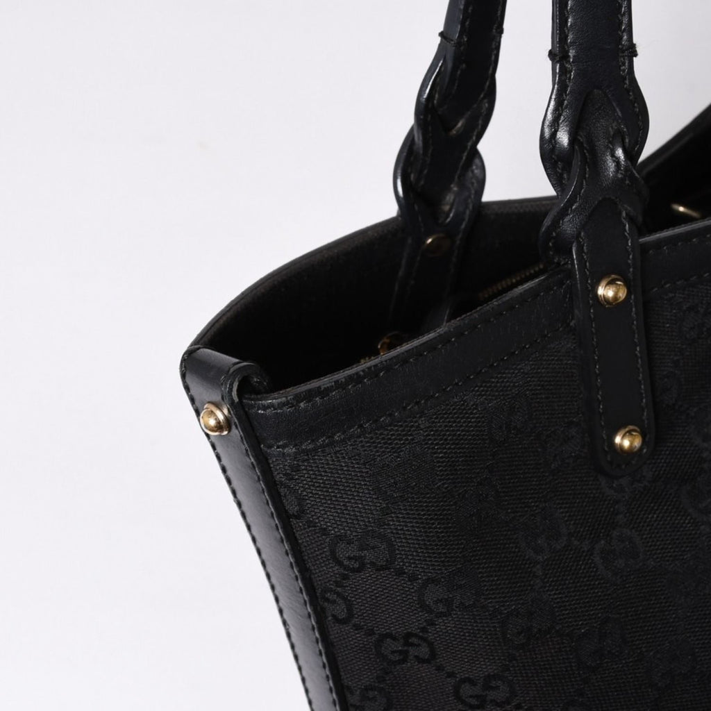 Gucci GG Pattern Canvas Tote Shoulder Bag Black Gold — view 6