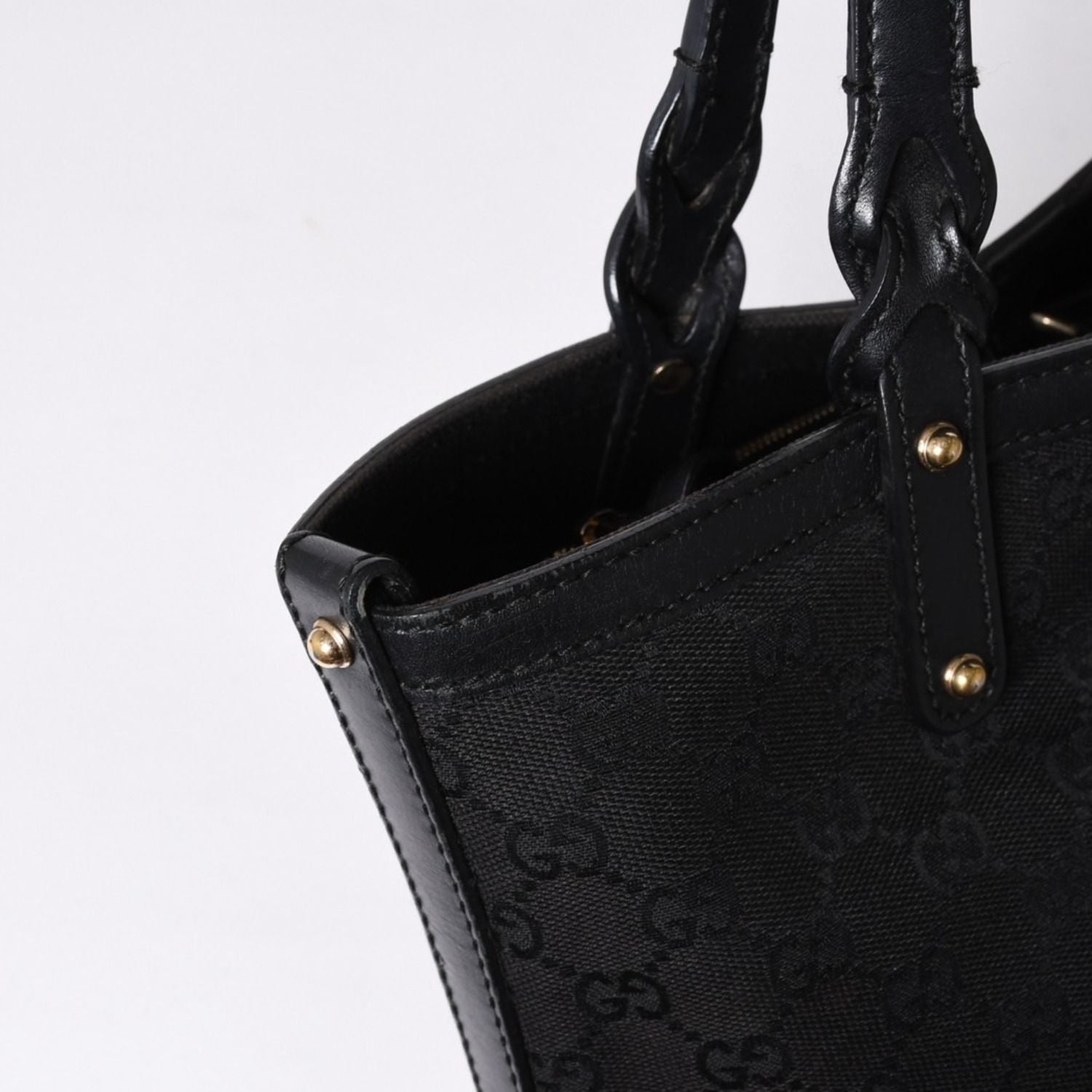 Gucci GG Pattern Canvas Tote Shoulder Bag Black Gold — view 6