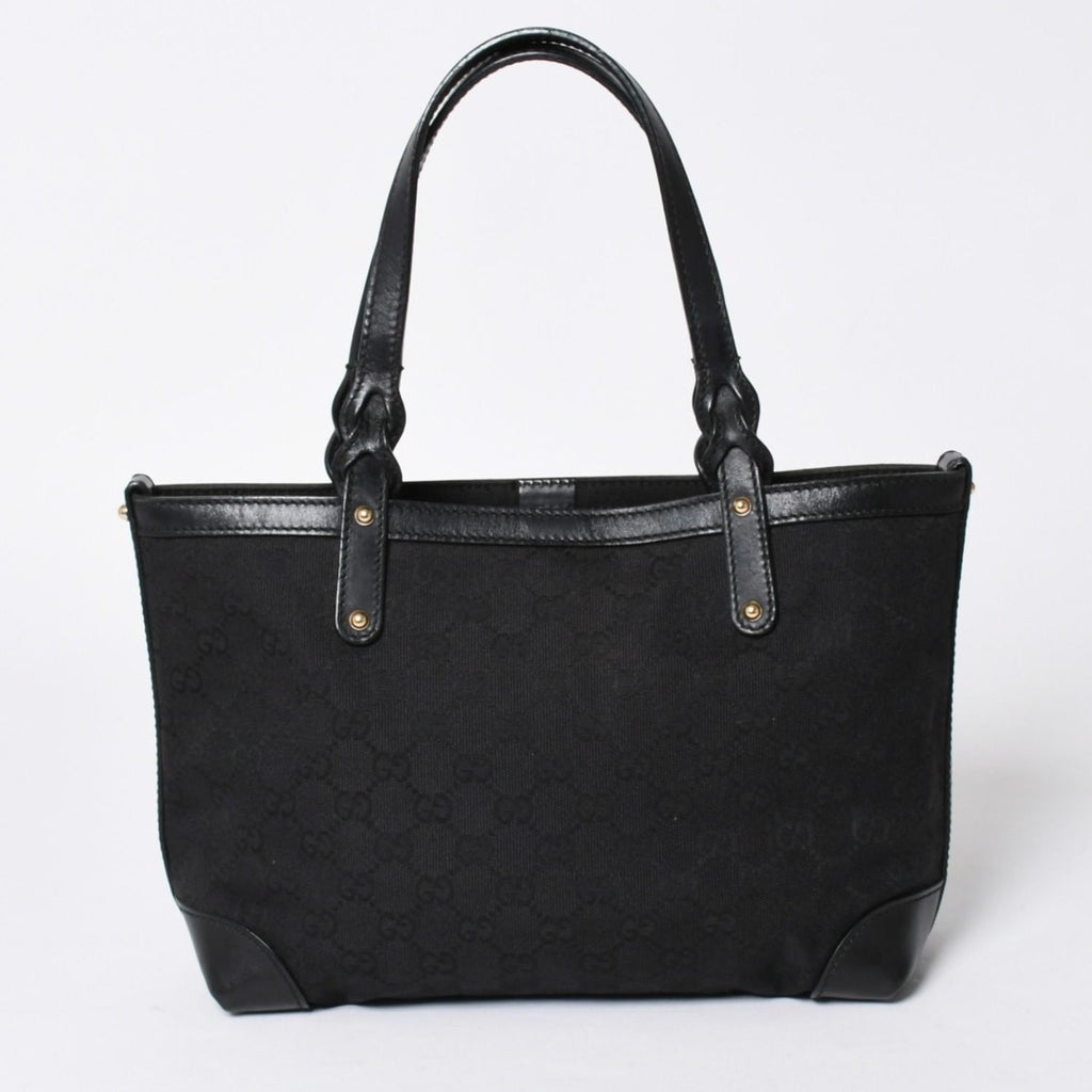 Gucci GG Pattern Canvas Tote Shoulder Bag Black Gold — view 3