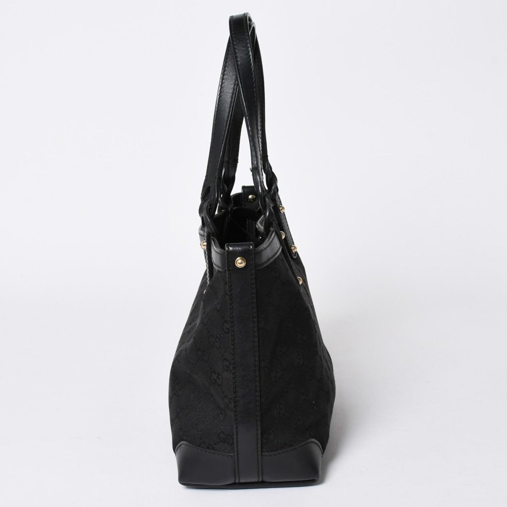 Gucci GG Pattern Canvas Tote Shoulder Bag Black Gold — view 5