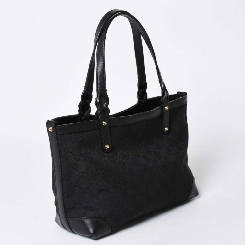 Gucci GG Pattern Canvas Tote Shoulder Bag Black Gold — view 4