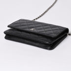 Chanel Chain Wallet CC Logo Caviar Leather Black Silver Shoulder Bag — view 7
