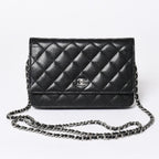 Chanel Chain Wallet CC Logo Caviar Leather Black Silver Shoulder Bag
