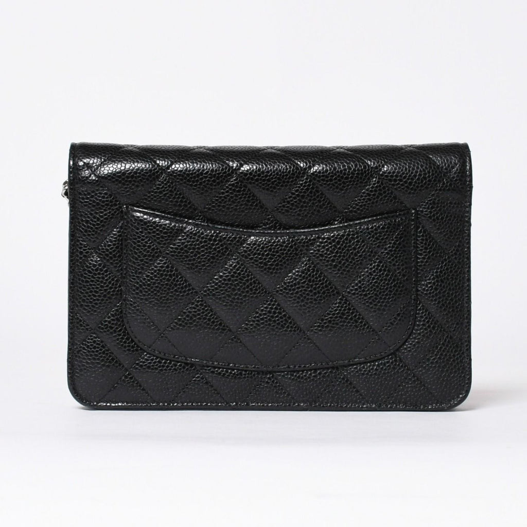 Chanel Chain Wallet CC Logo Caviar Leather Black Silver Shoulder Bag — view 2