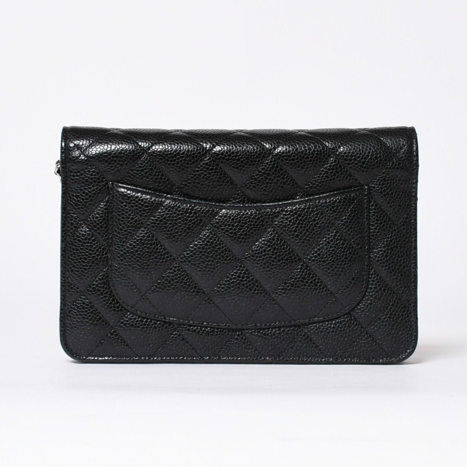 Chanel Chain Wallet CC Logo Caviar Leather Black Silver Shoulder Bag — view 2