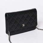 Chanel Chain Wallet CC Logo Caviar Leather Black Silver Shoulder Bag — view 3