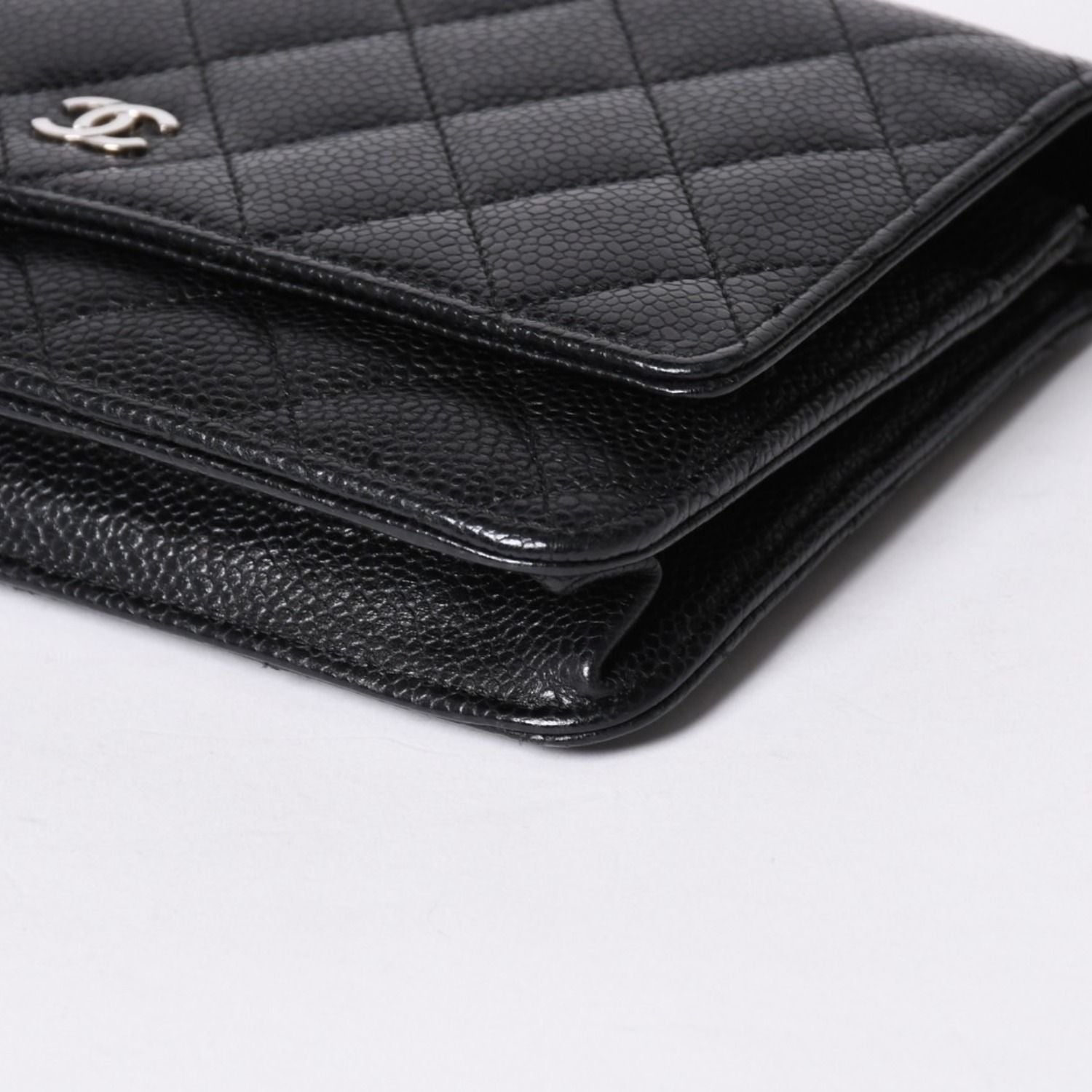 Chanel Chain Wallet CC Logo Caviar Leather Black Silver Shoulder Bag — view 8