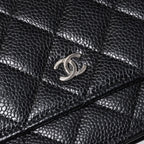 Chanel Chain Wallet CC Logo Caviar Leather Black Silver Shoulder Bag — view 6