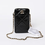 Chanel Chain Shoulder Shiny Patent Leather Quilted CC Logo Phone Case — view 2
