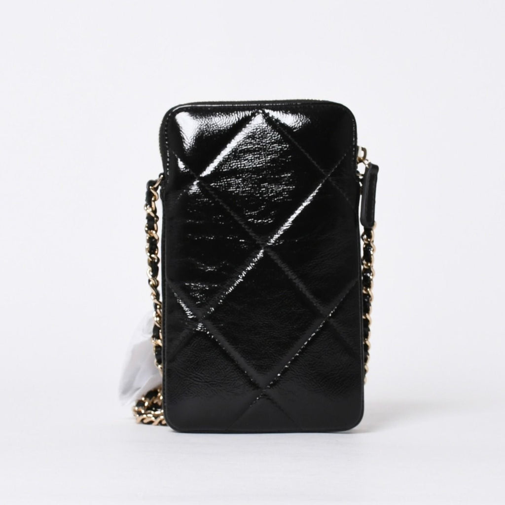 Chanel Chain Shoulder Shiny Patent Leather Quilted CC Logo Phone Case — view 3