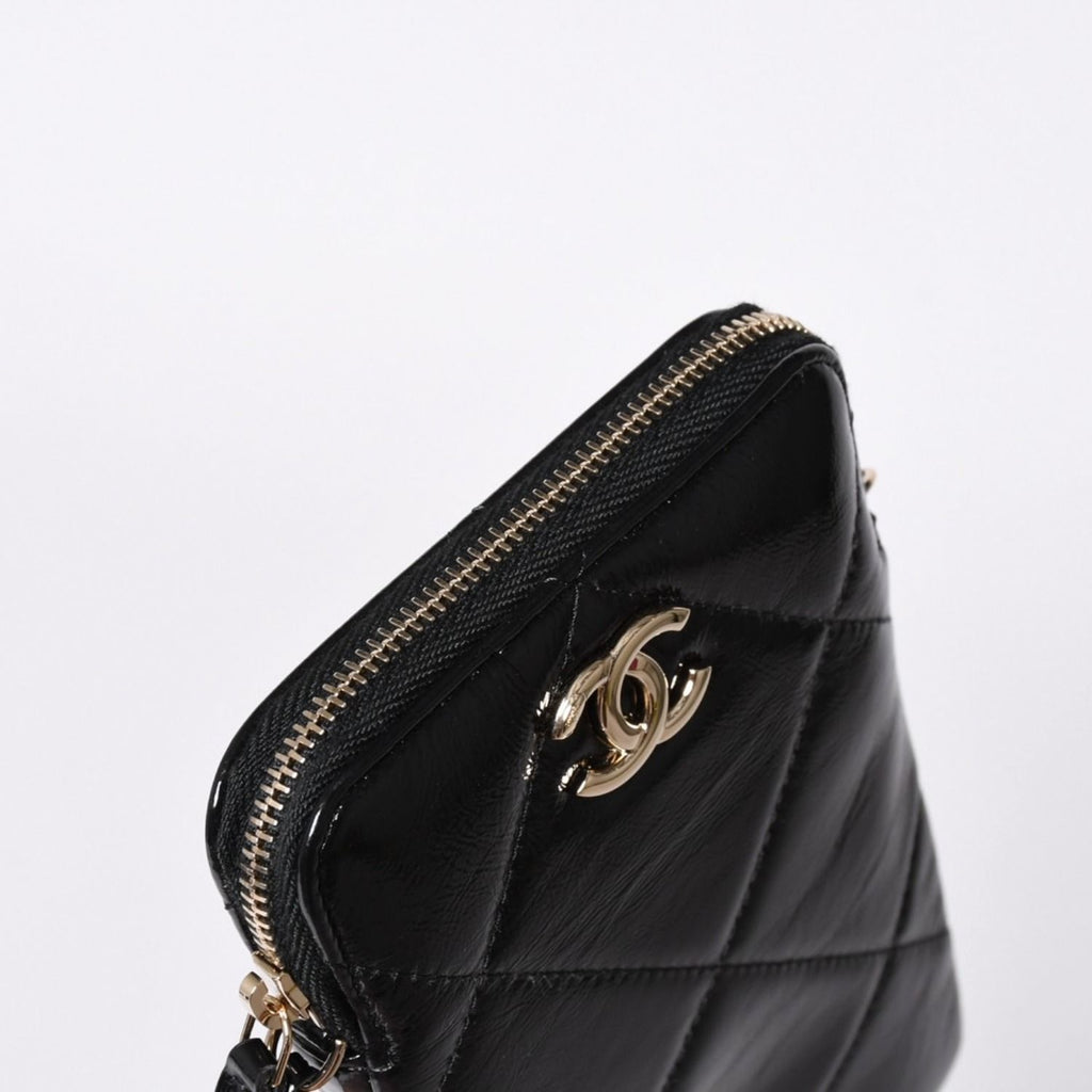 Chanel Chain Shoulder Shiny Patent Leather Quilted CC Logo Phone Case — view 7