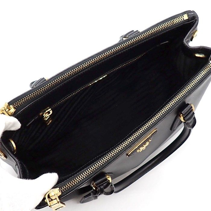 Prada Shoulder Bag Galleria Black Saffiano Lu Leather Gold — view 5