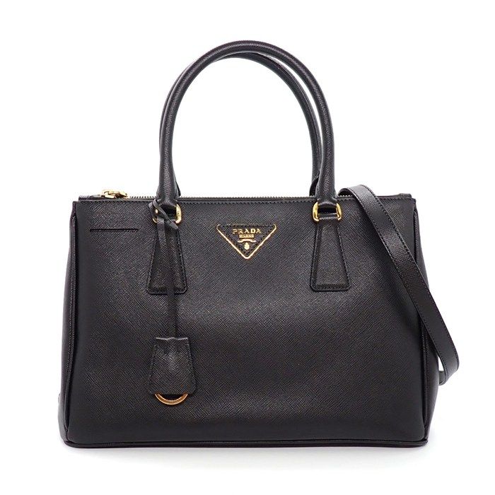 Prada Shoulder Bag Galleria Black Saffiano Lu Leather Gold