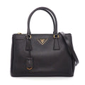 Prada Shoulder Bag Galleria Black Saffiano Lu Leather Gold